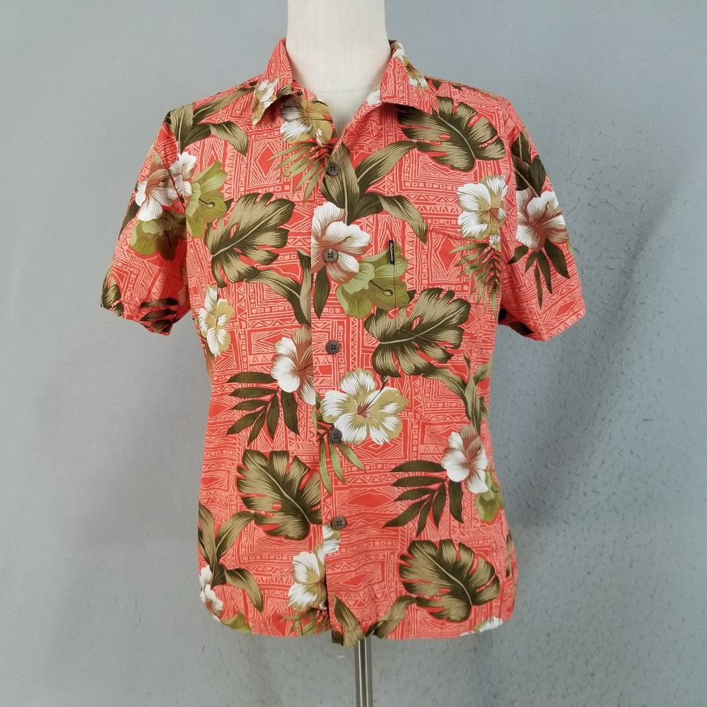 Palmwave Hawaii Shirt Mens M Orange Hibiscus Floral C90-A8459 Cotton Tropical‎